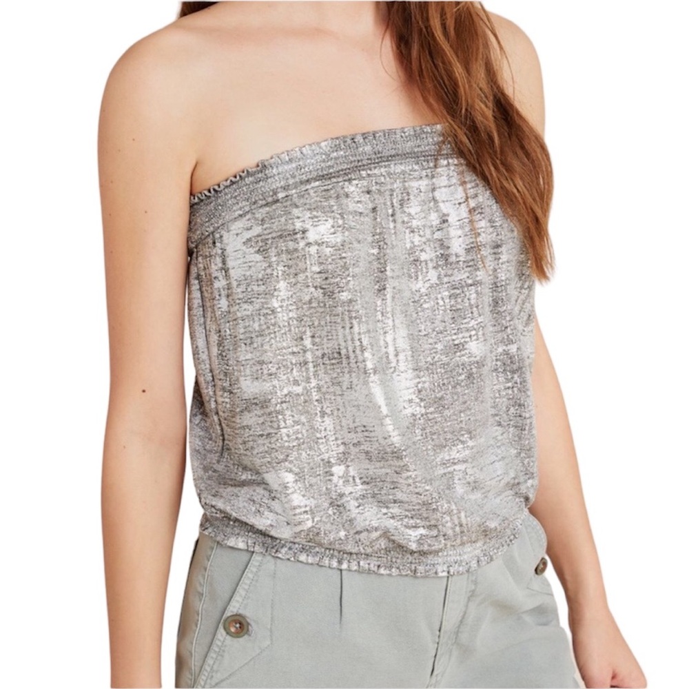 Anthropologie Tube Top Shimmer Silver NWT Women’s Size Small